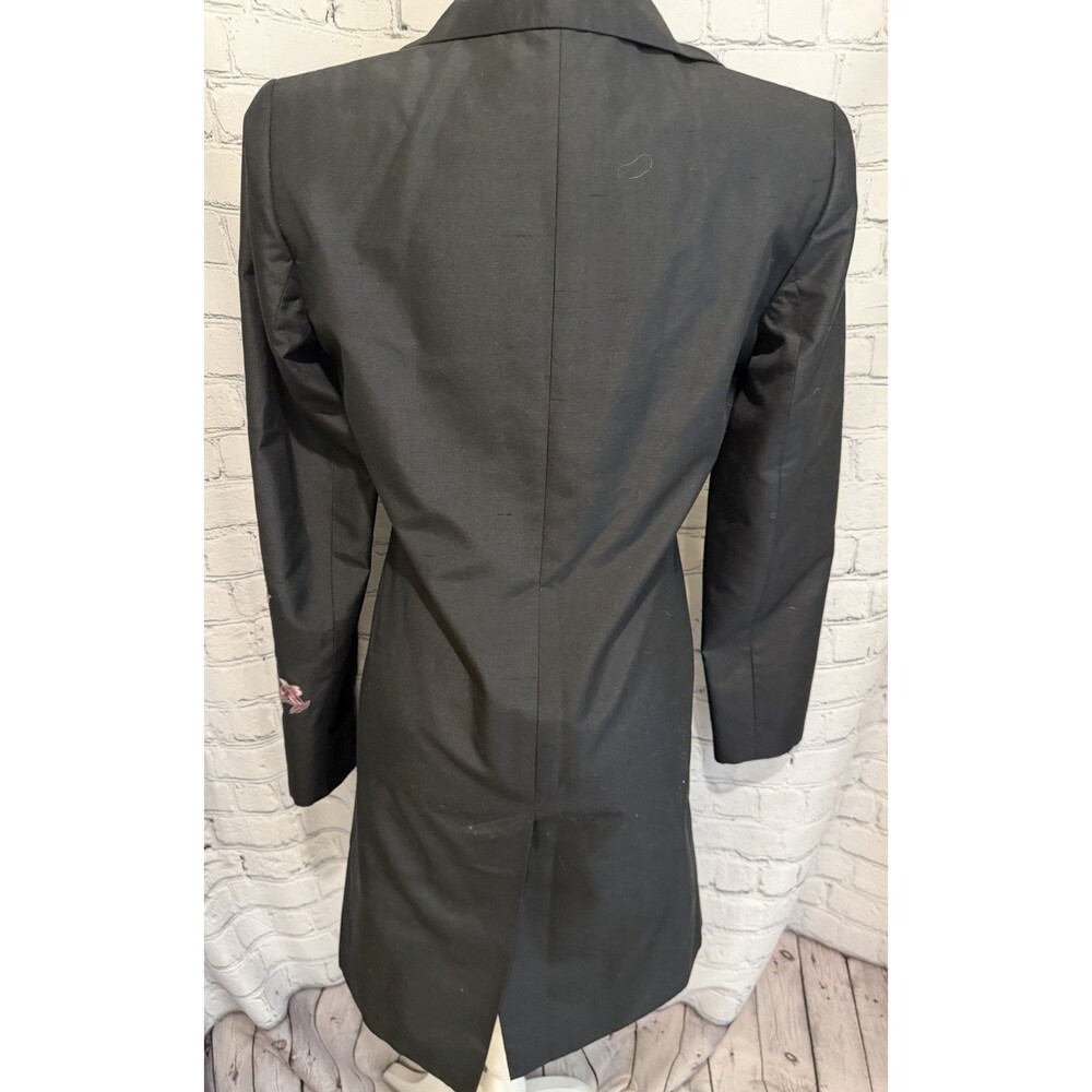 Bloomingdale’s Silk Long Black Floral Embroidered Jacket Coat Size 4 - Picture 7 of 10